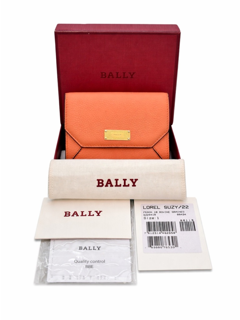 BALLY Lorel Suzy/22 Peach Bovine Grained Leather Trifold Compact Wallet